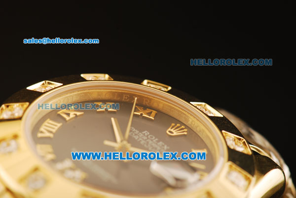 Rolex Datejust Automatic Movement Full Gold Chocolate Dial and Diamond Bezel-ETA Coating Case - Click Image to Close
